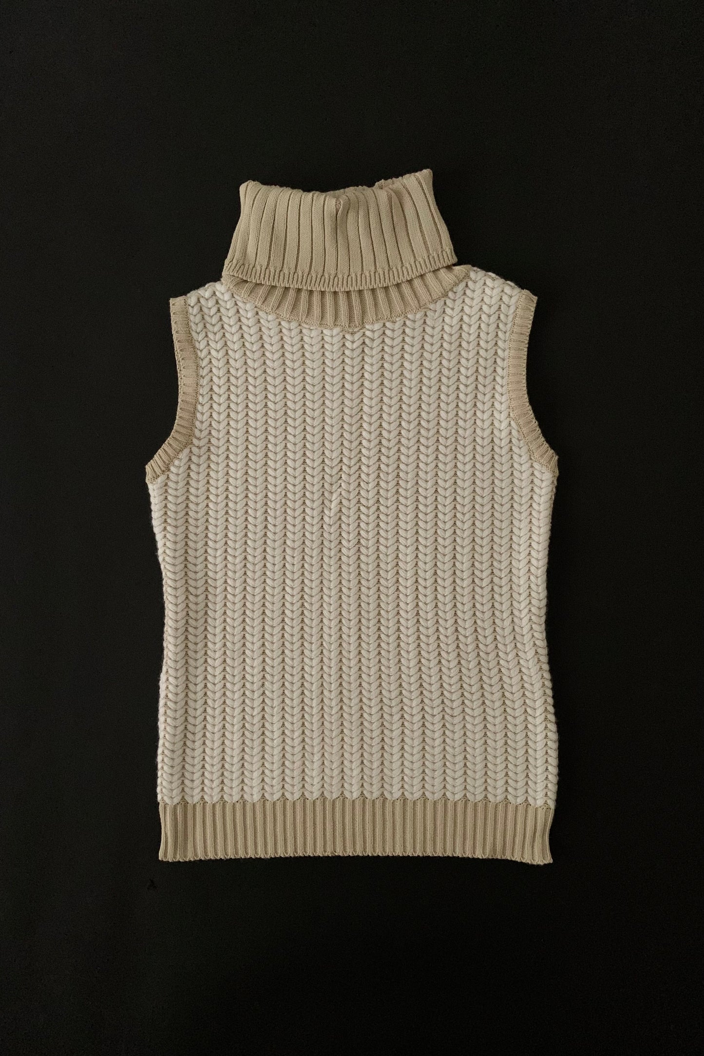 beige herringbone high neck knit vest