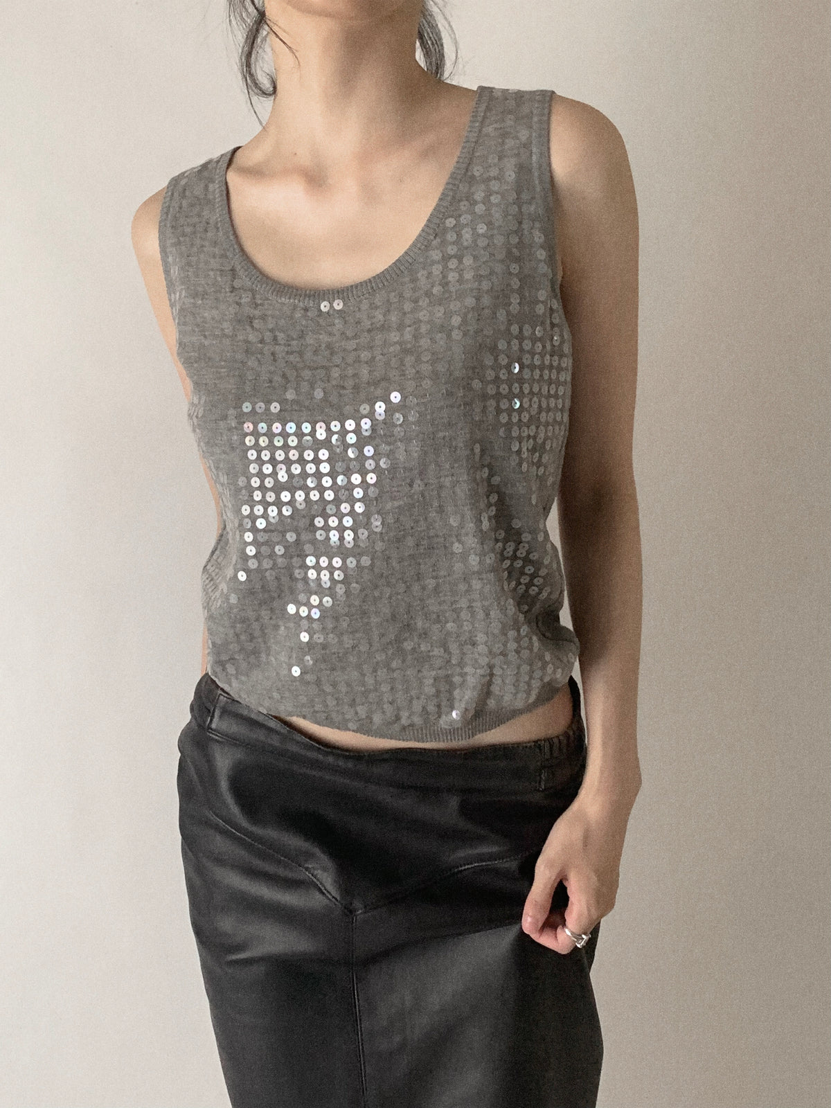 Salvatore Ferragamo gray sequins knit vest