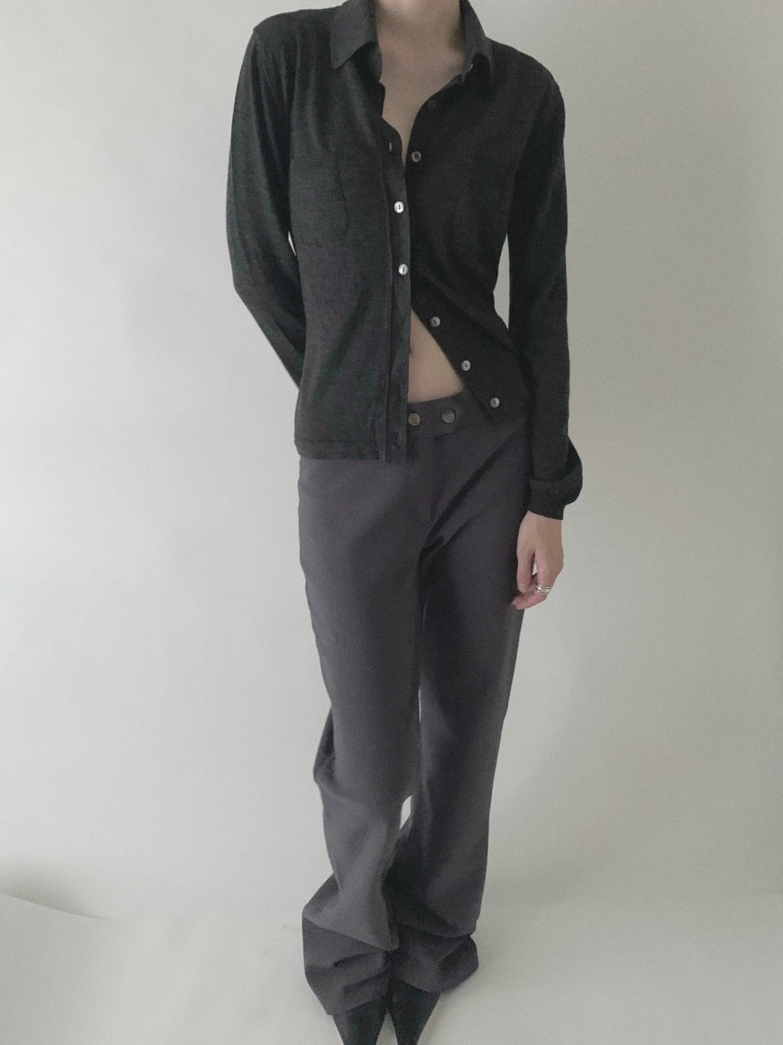 Italy dark gray shell button knit tops