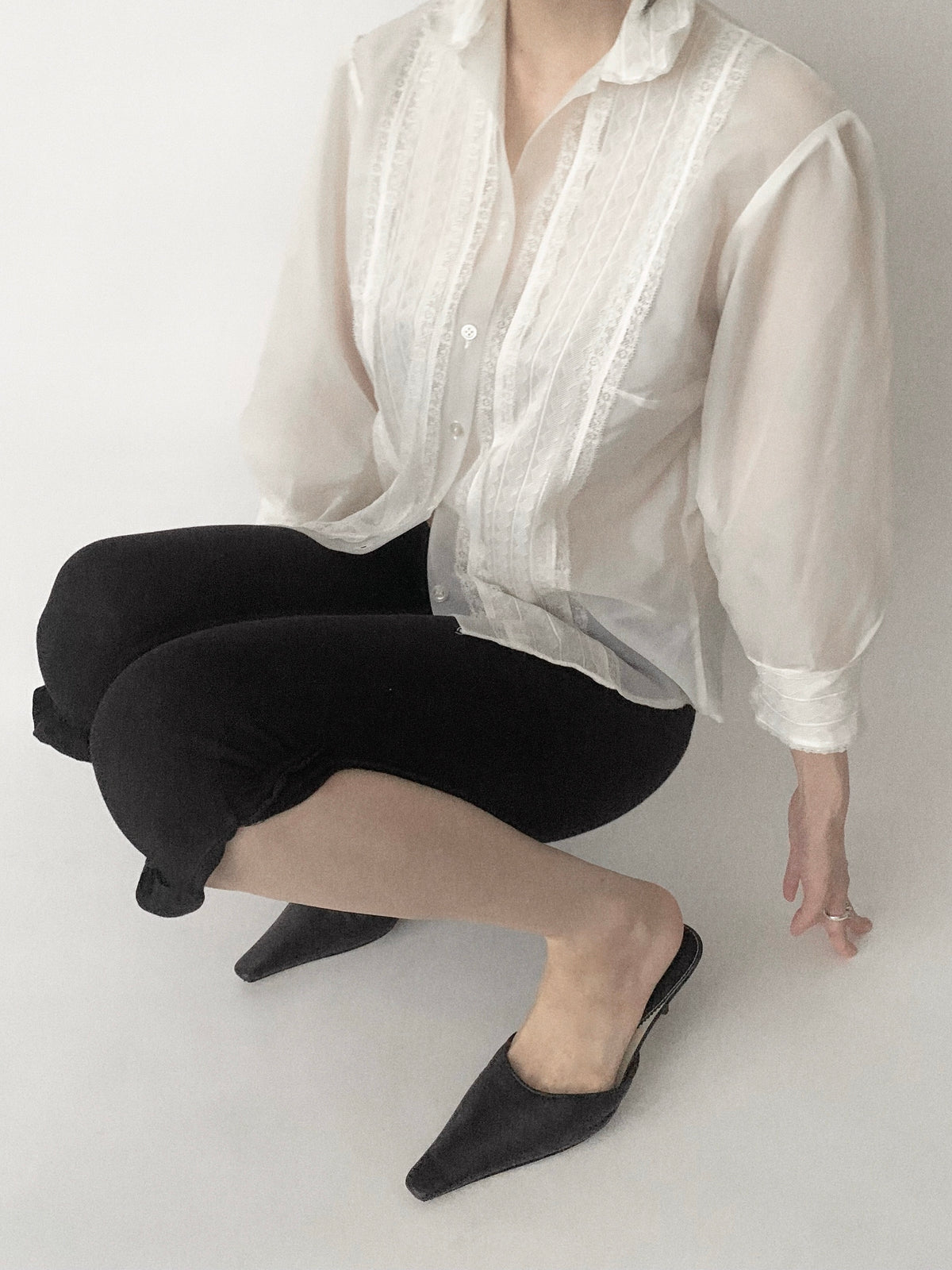 white multi buttons sheer chiffon blouse