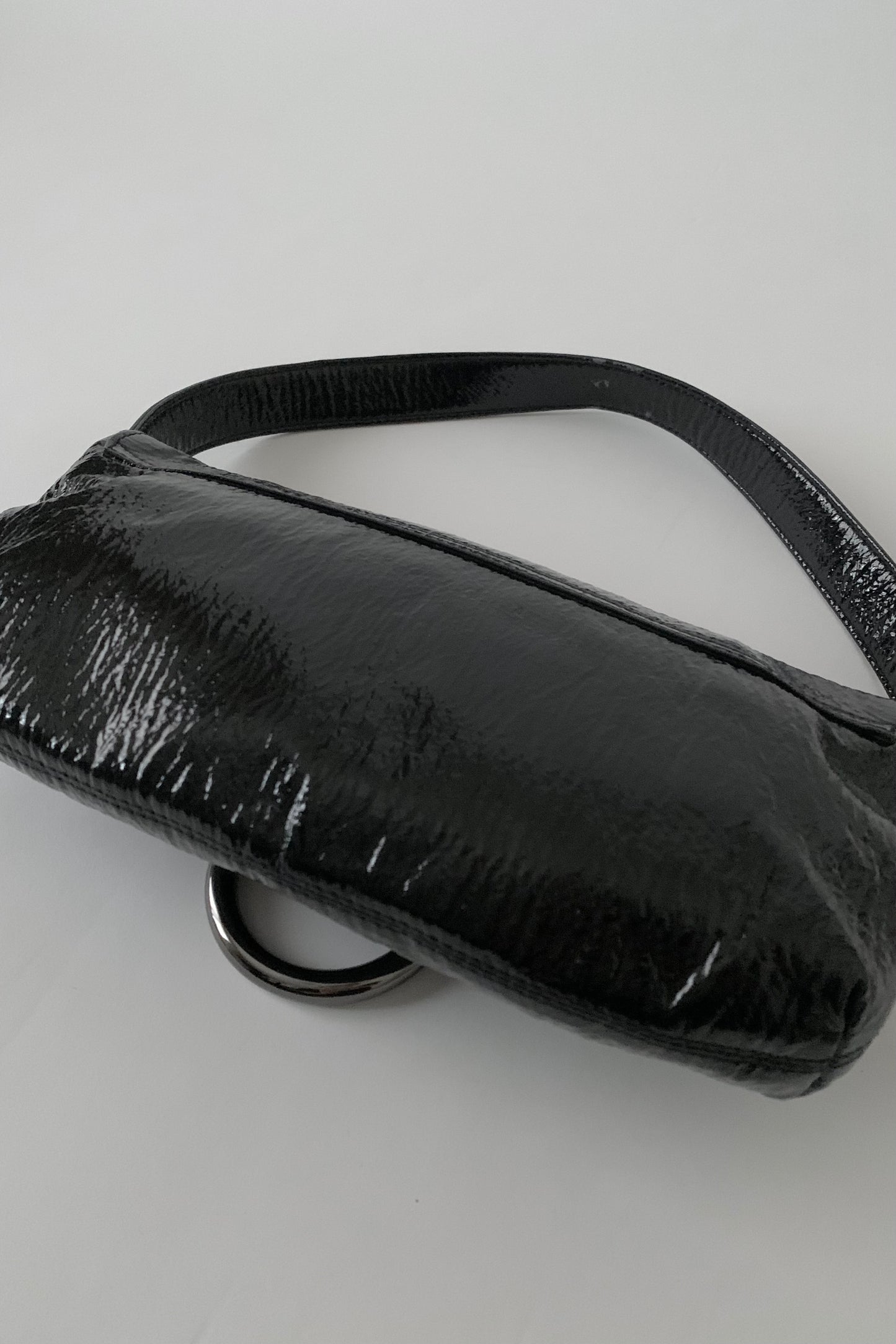 black enamel leather silver ring bag
