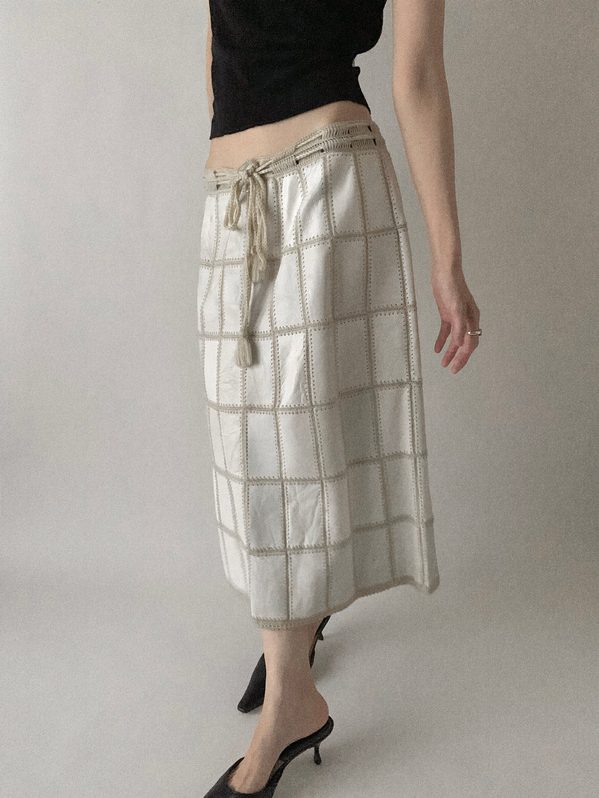 ivory leather knit design skirt