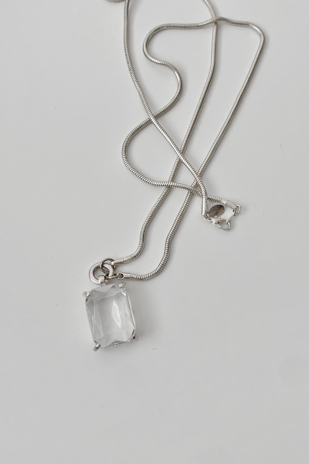 silver crystal long necklace