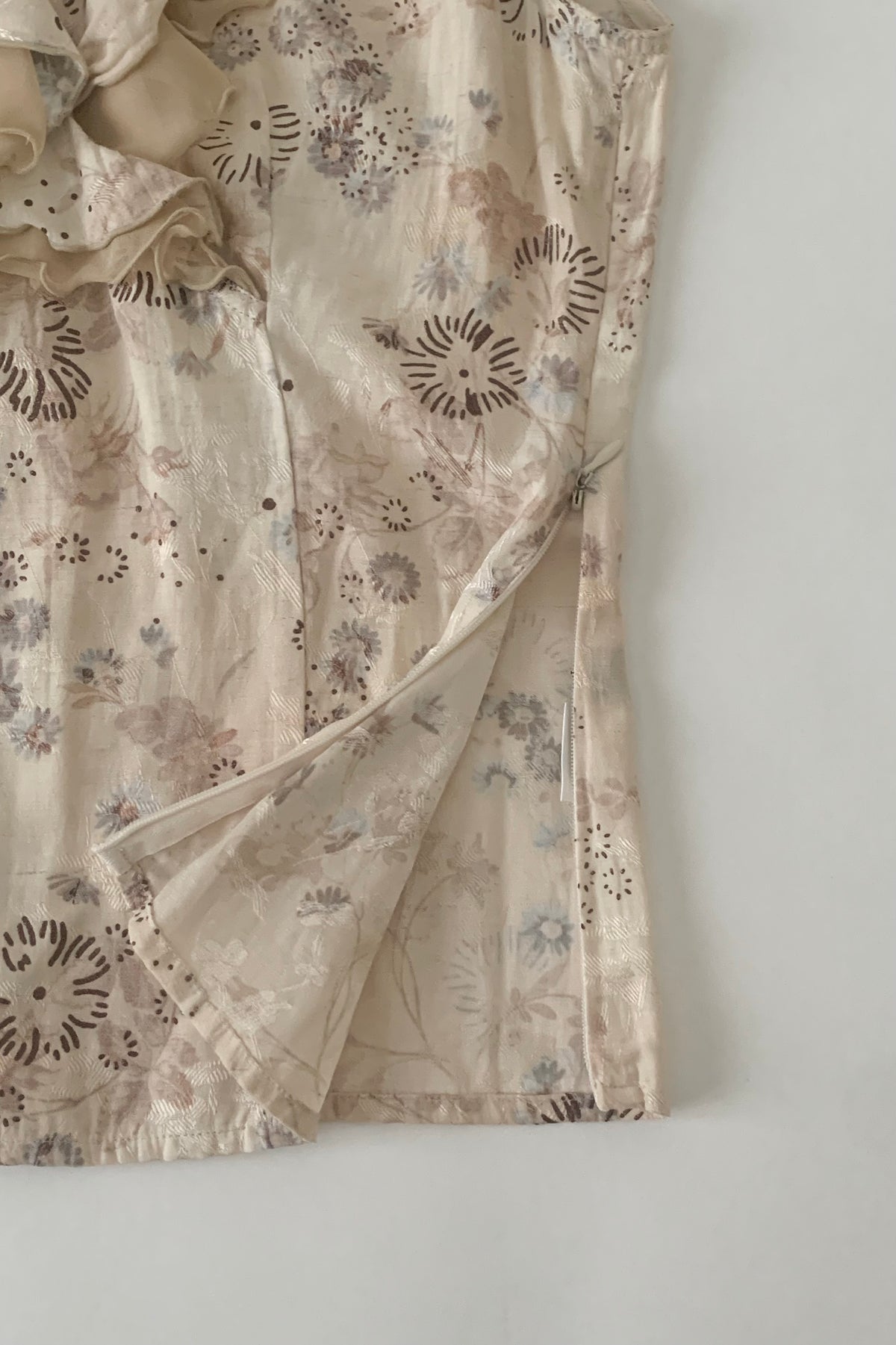 beige flower frill blouse