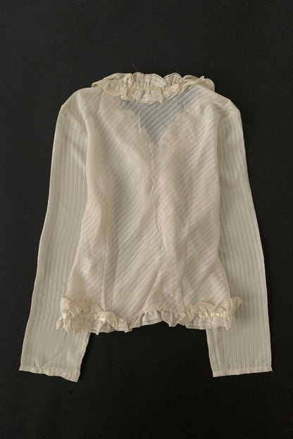 pale beige center frill ribbon cardigan