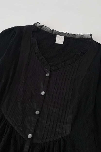 black waist mark wool blouse