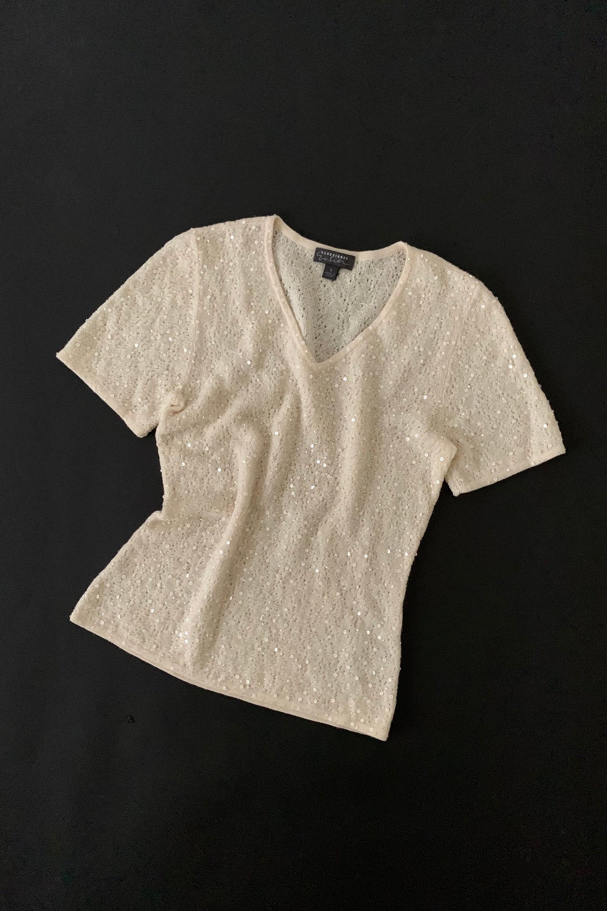 cream sequins kint wool tops
