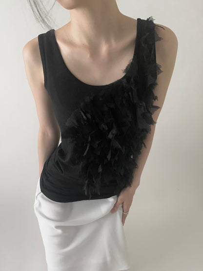 black feather design tops