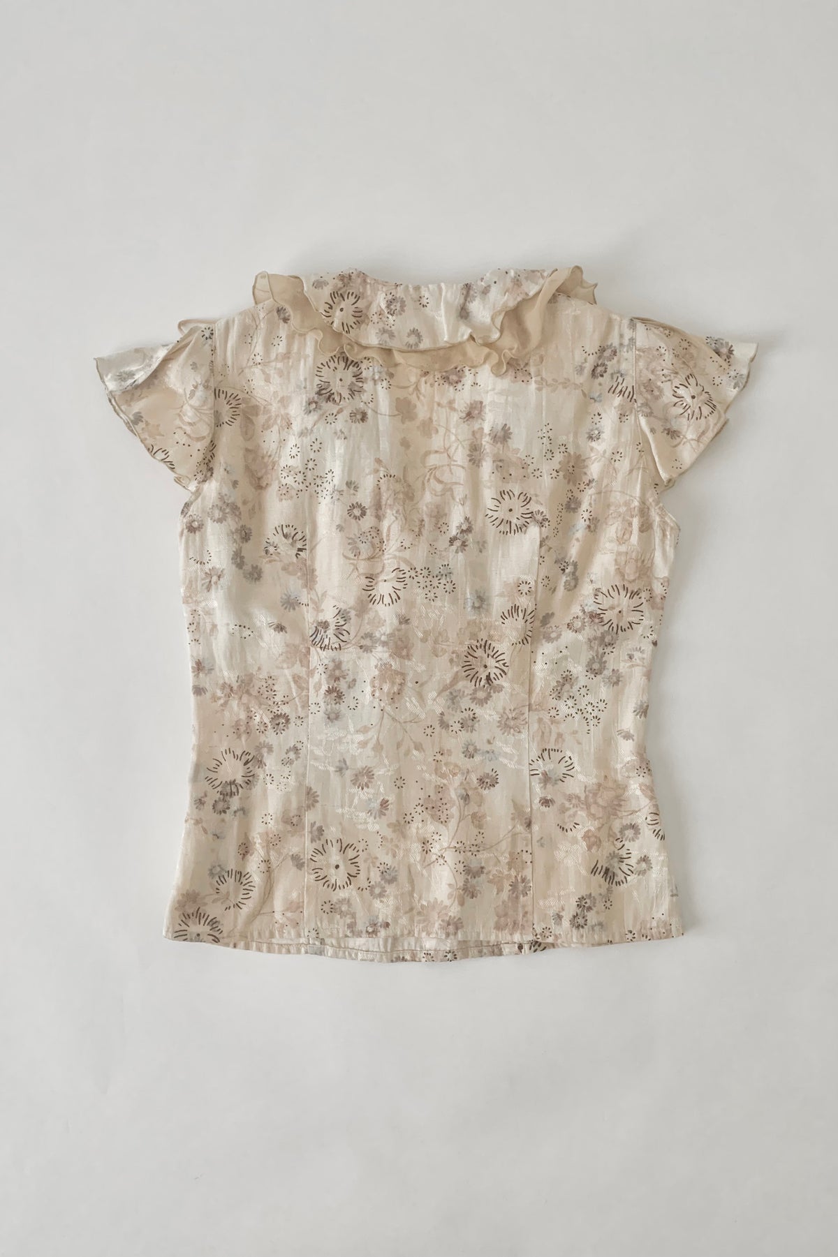 beige flower frill blouse