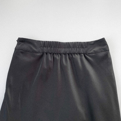 black satin flare long skirt