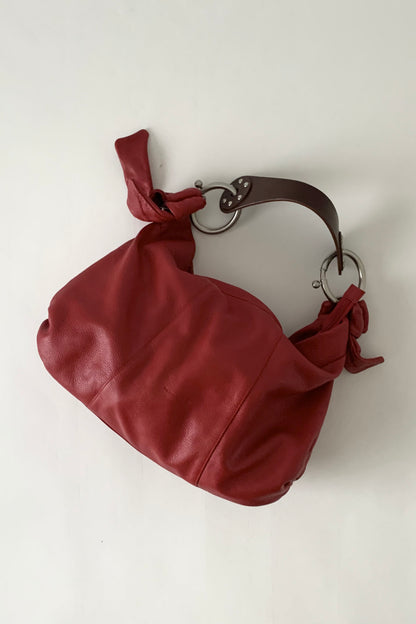 Italy red leather big size bag