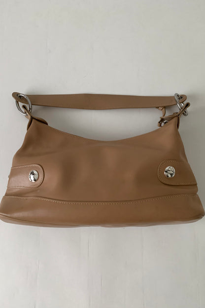 camel brown leather silver pointed bag