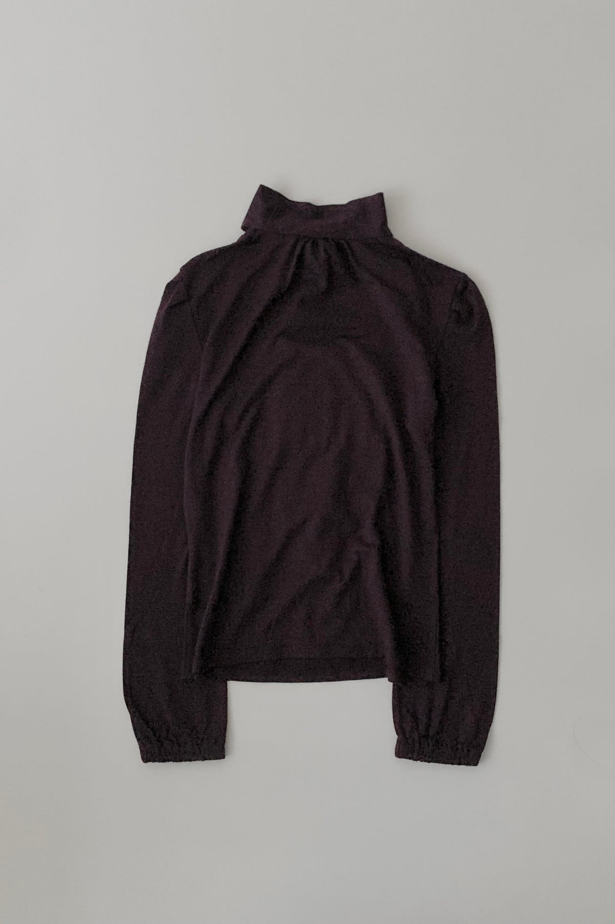 purple tie frill wool blouse