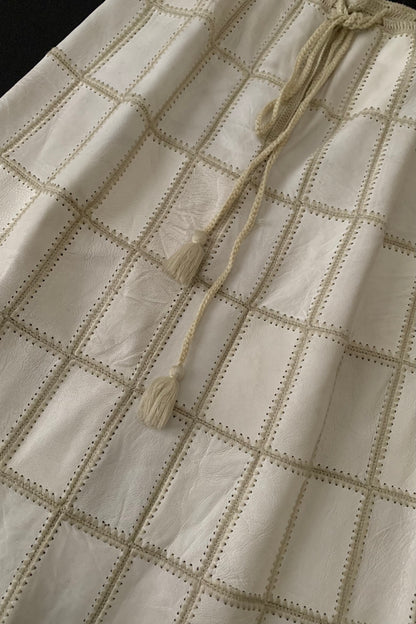 ivory leather knit design skirt