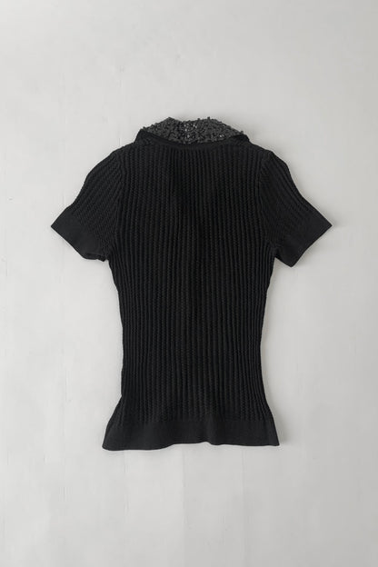 black squins collar polo tops