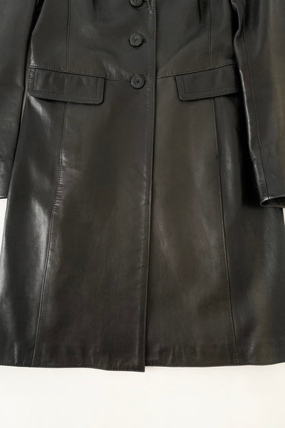 black aging leather coat