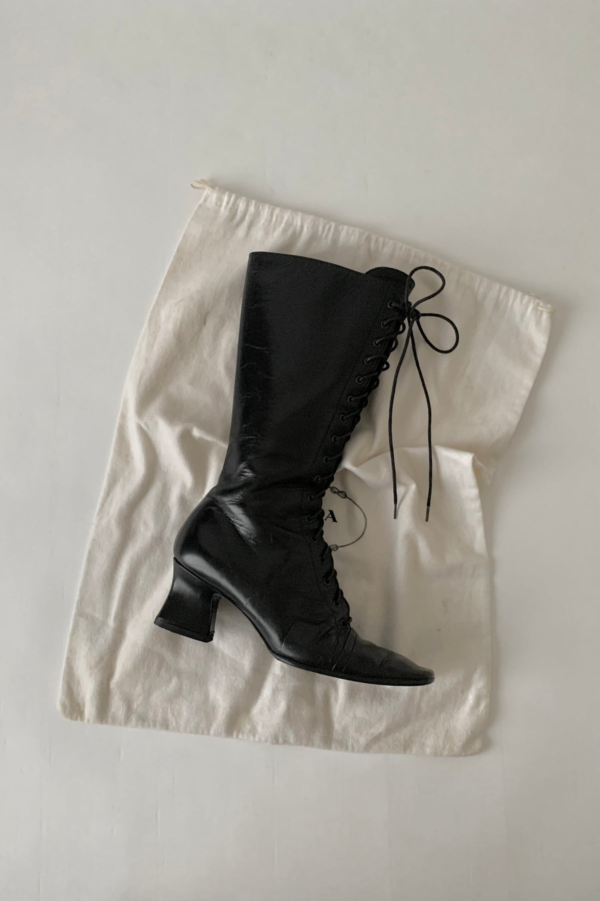 PRADA black lace up boots