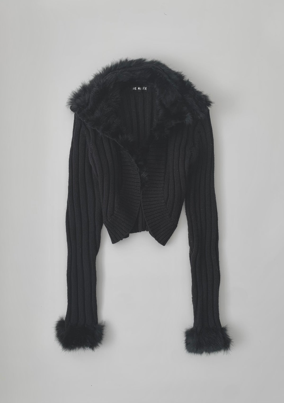 black fur knit short cardigan