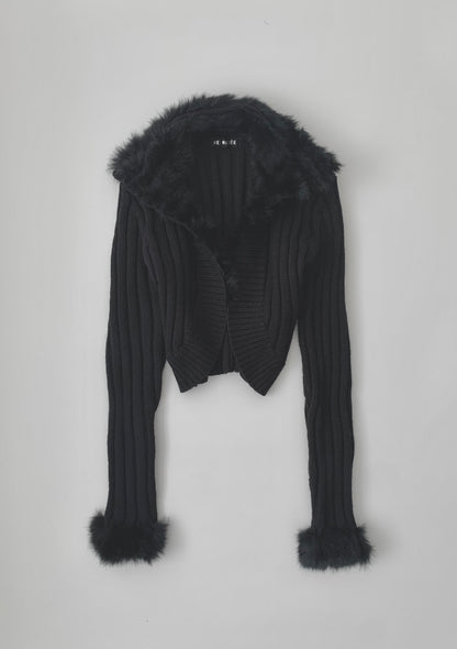 black fur knit short cardigan