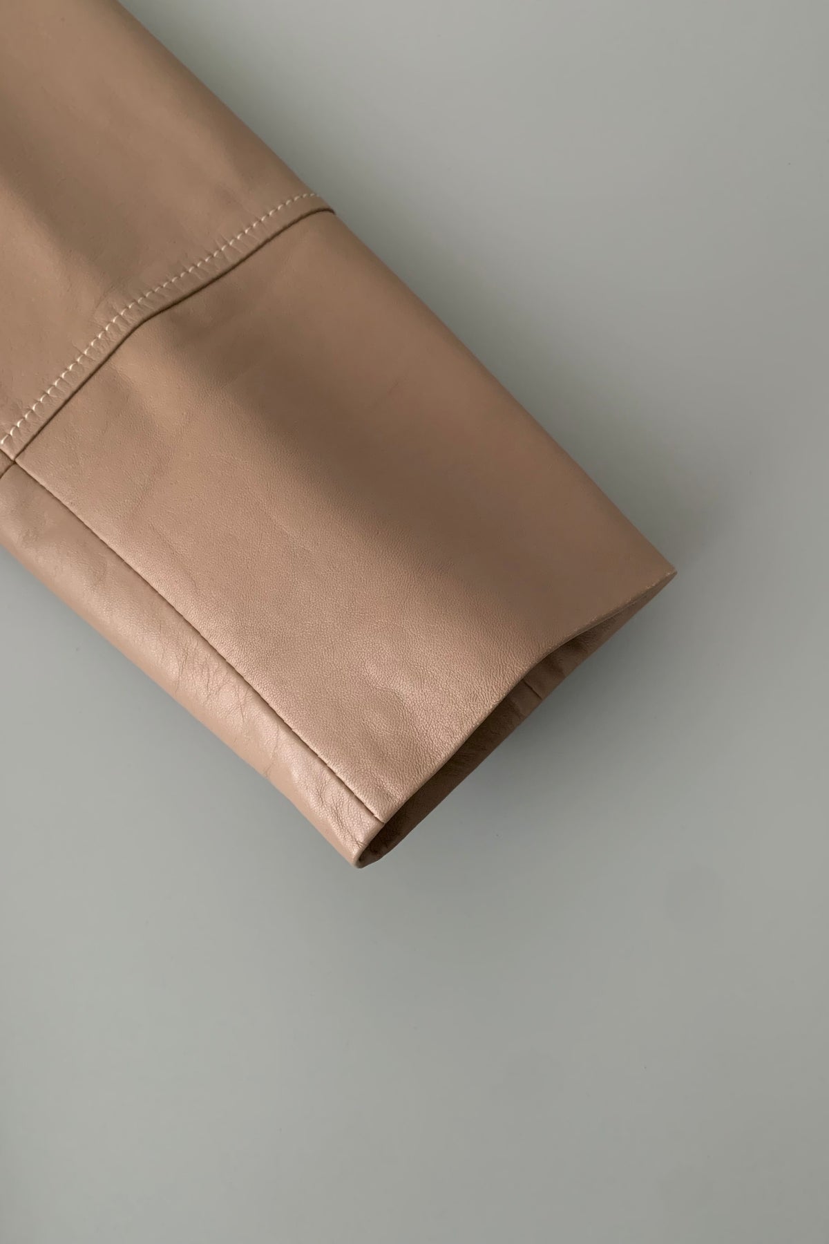 pink brown lamb leather stitch coat
