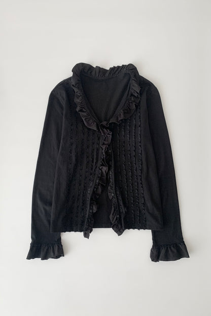 black frill buttons cotton cardigan