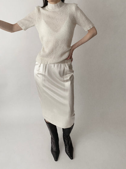 Italy ivory knit short sleeve tops