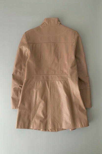 pink brown lamb leather stitch coat