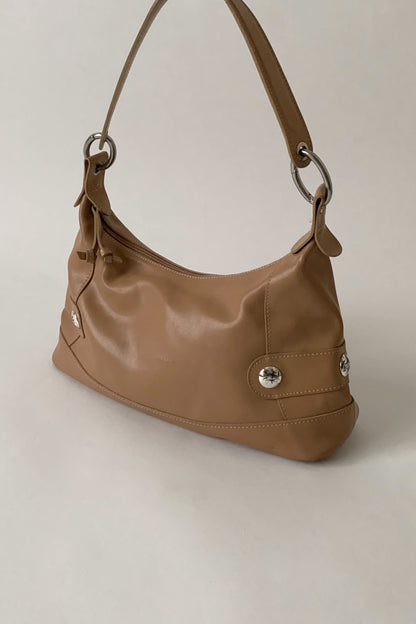 camel brown leather silver pointed bag