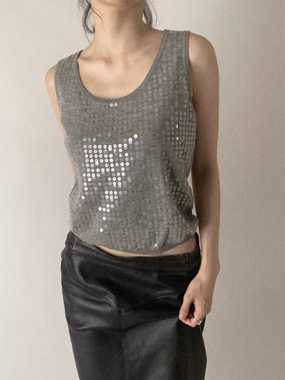Salvatore Ferragamo gray sequins knit vest