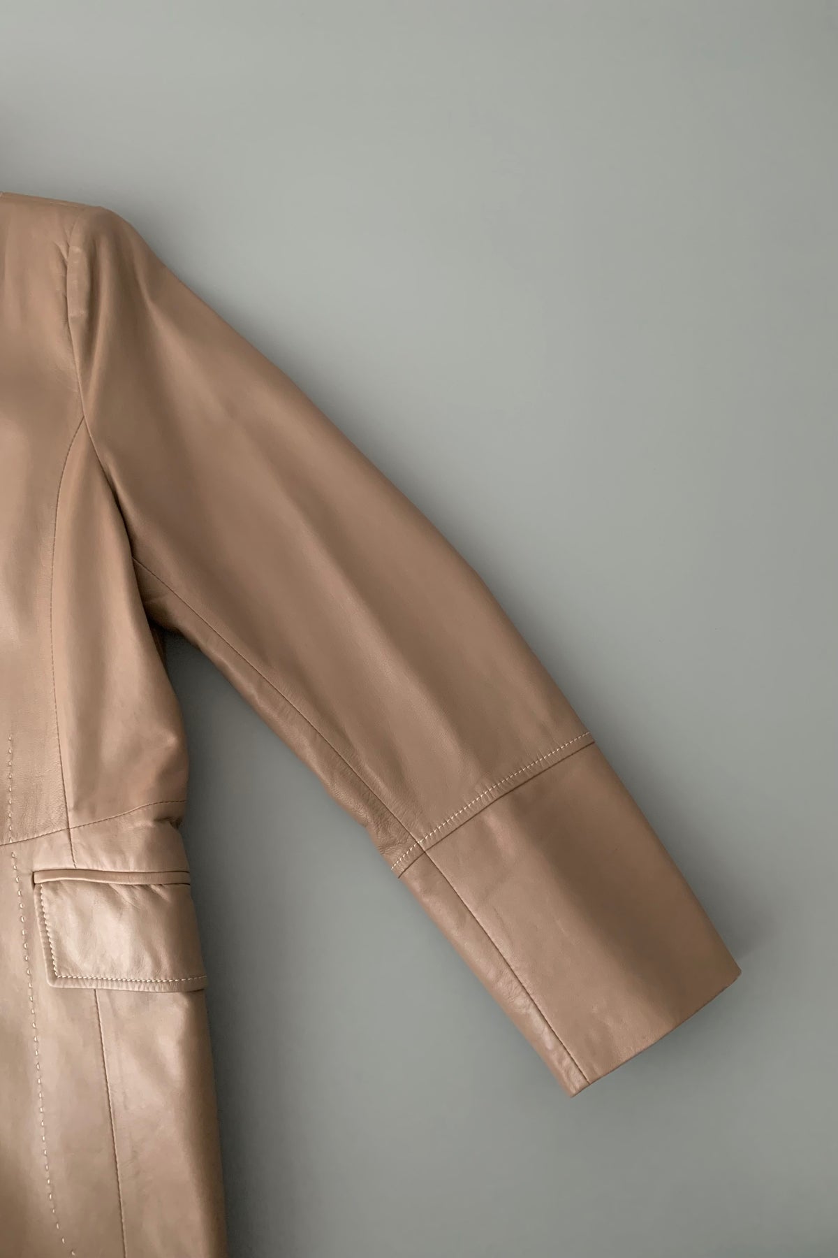 pink brown lamb leather stitch coat