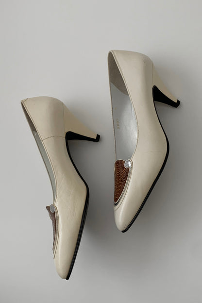 LANVIN ivory python design heels