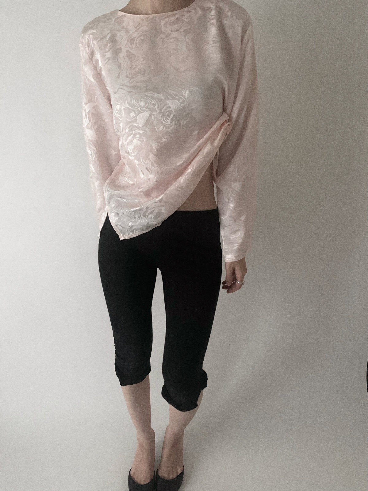 pink satin printed blouse