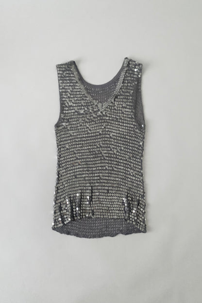 gray sequins v neck tops