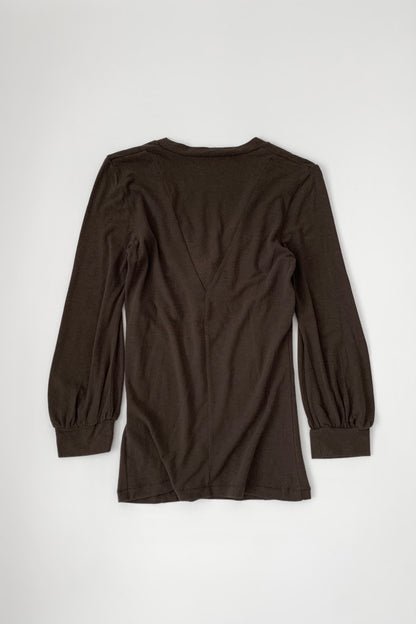 khaki brown v neck puff sleeve tops