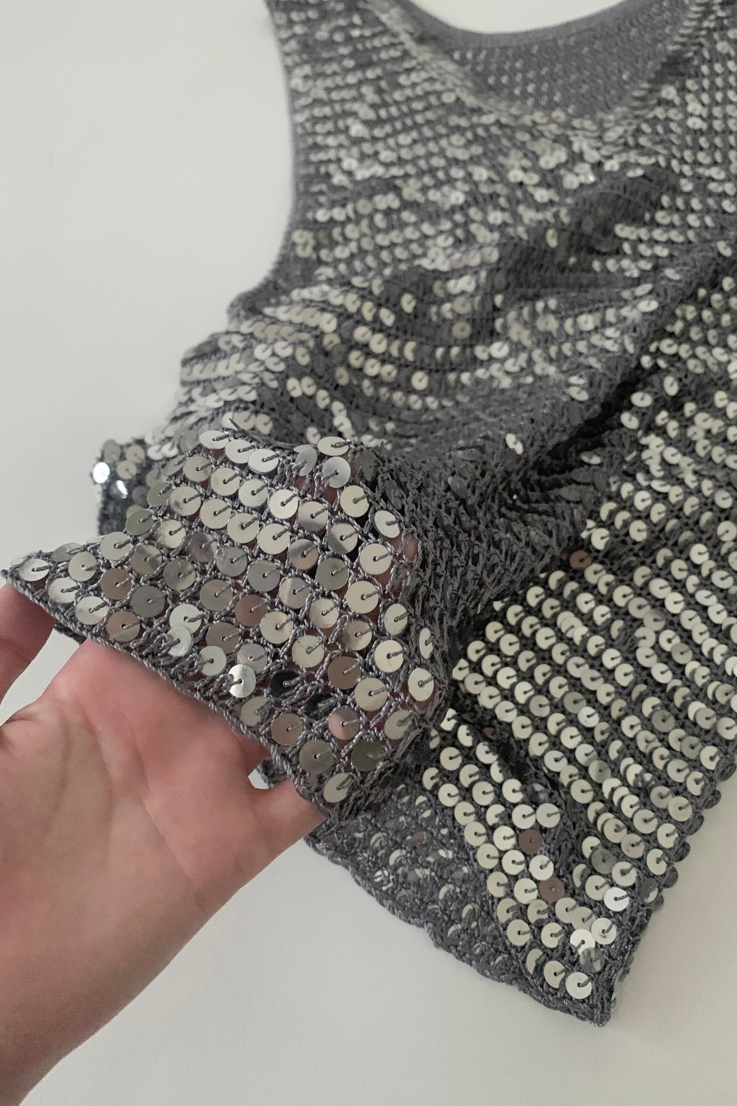 gray sequins v neck tops