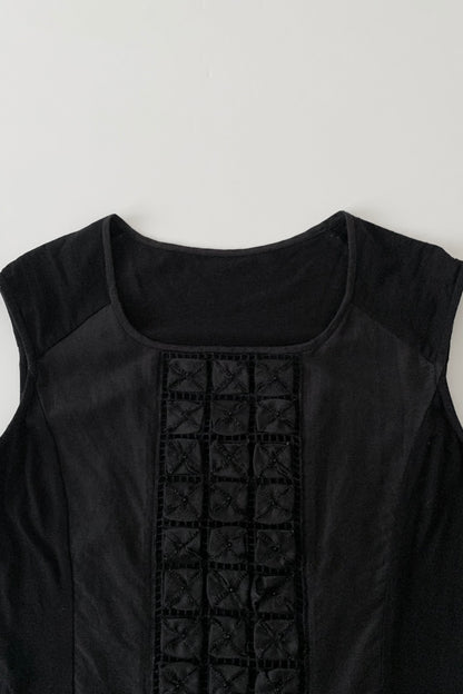black embroidered panel design tops