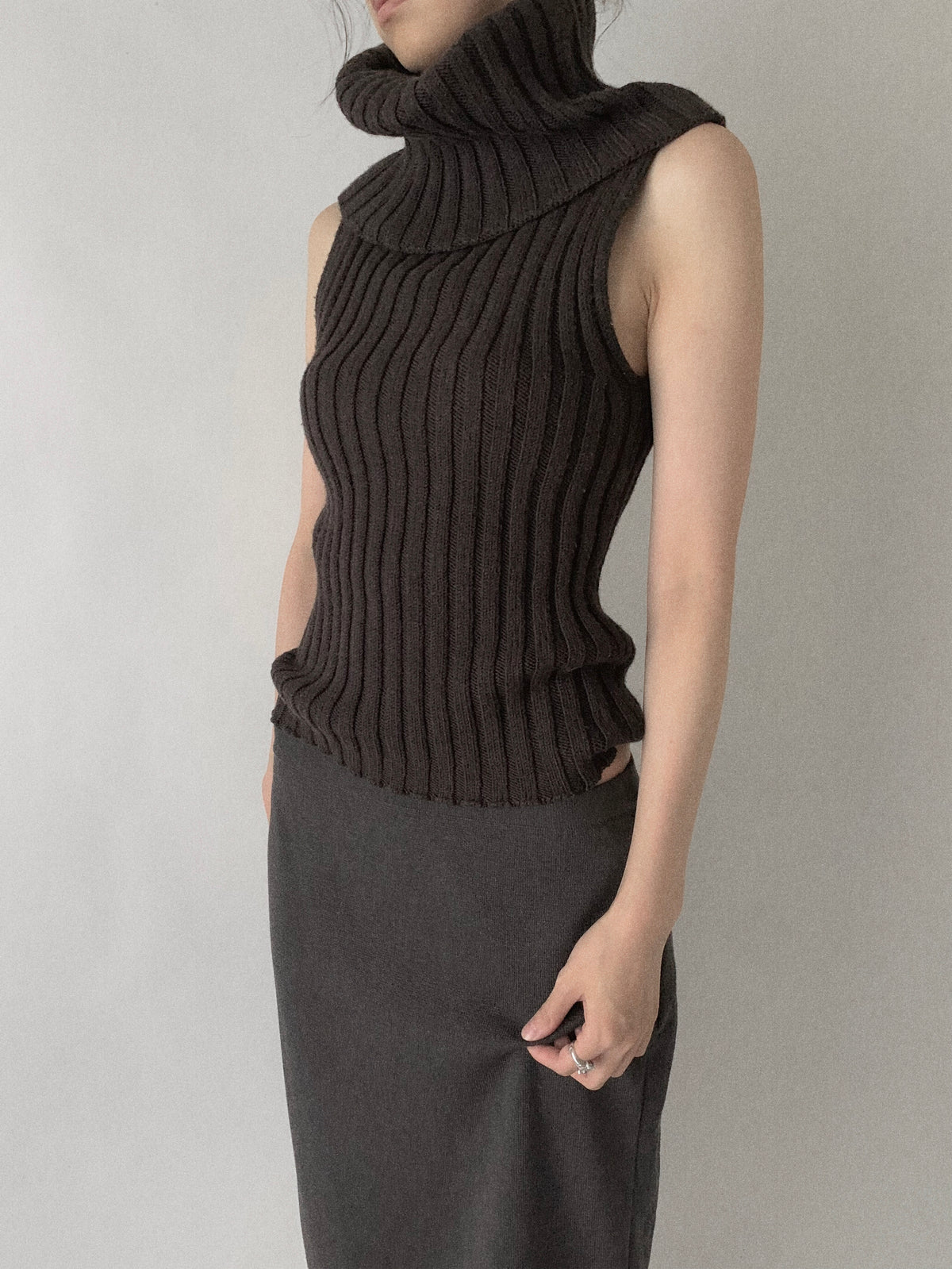 Italy dark brown high neck vest