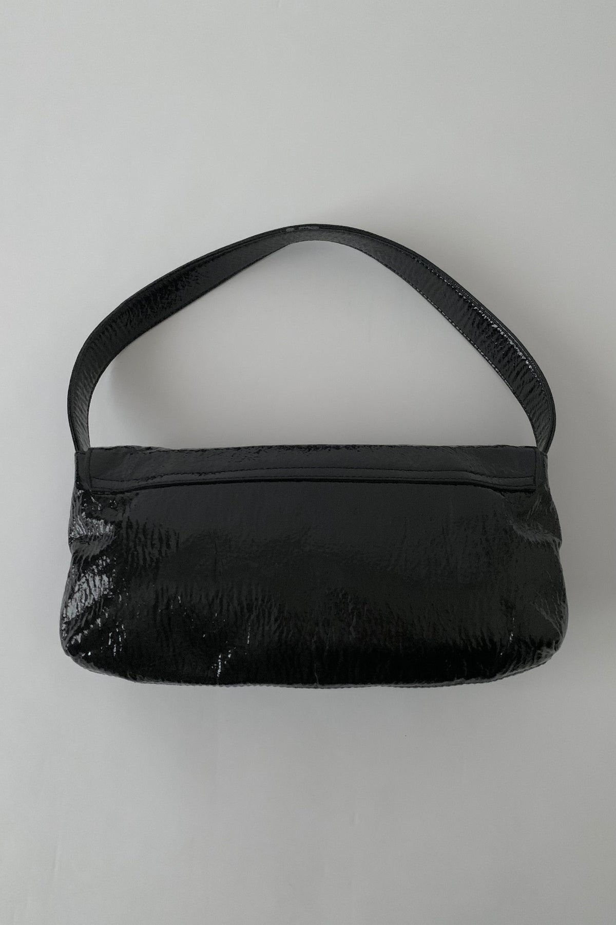 black enamel leather silver ring bag
