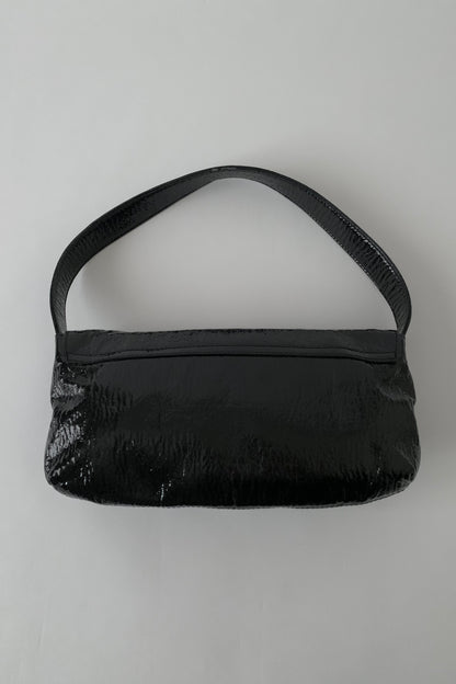 black enamel leather silver ring bag