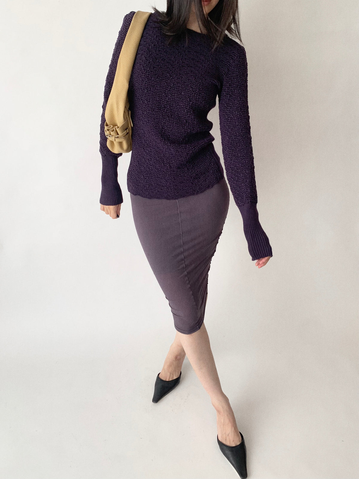 Italy dark purple textured wool knit tops
