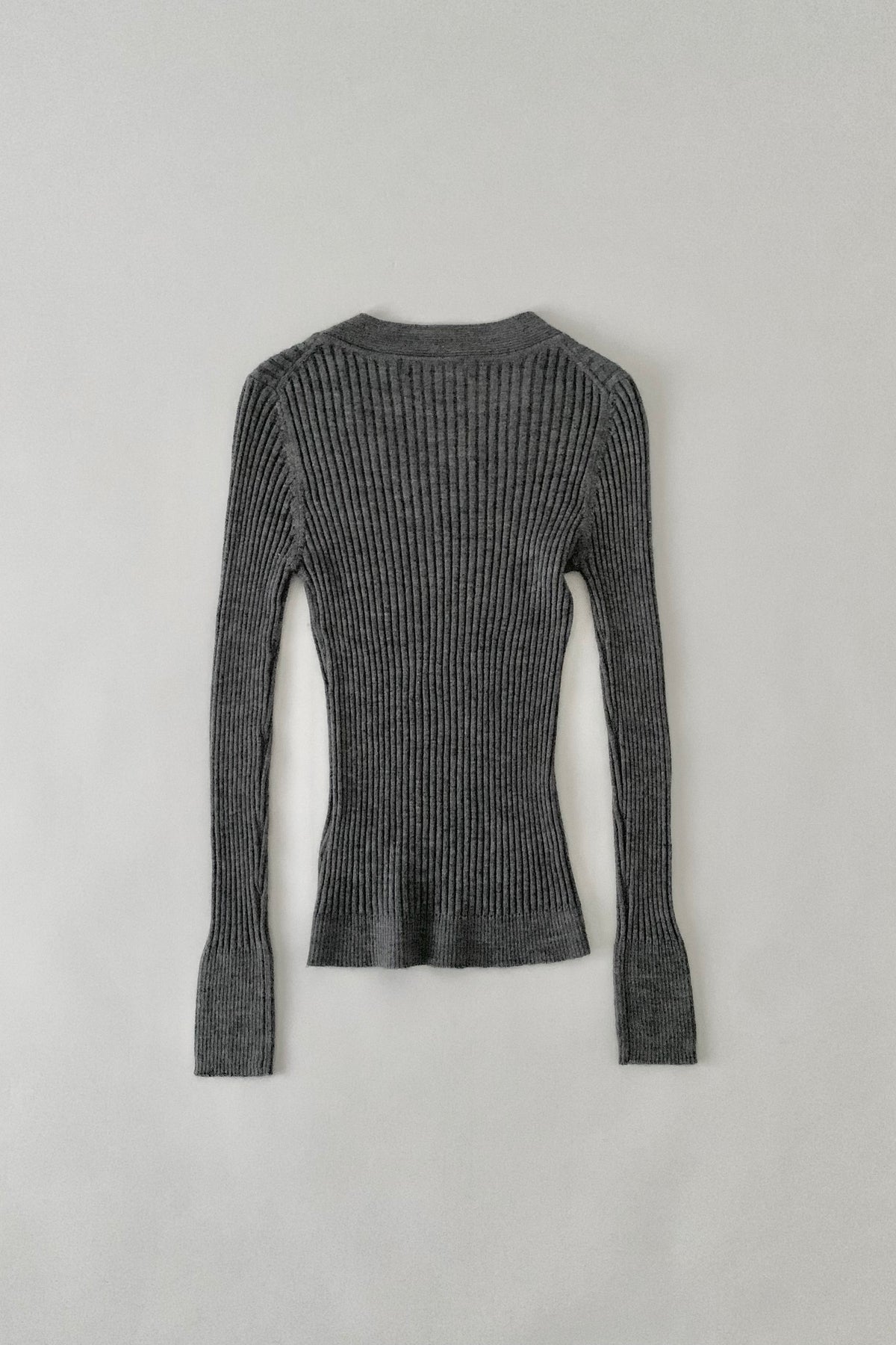gray rib round neck knit tops