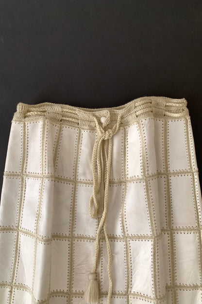 ivory leather knit design skirt