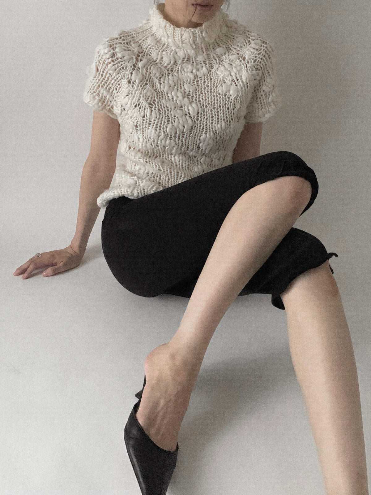 ivory openwork knit tops