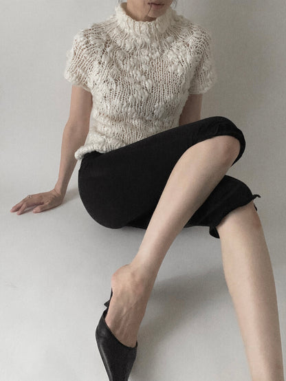 ivory openwork knit tops