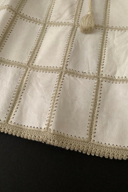ivory leather knit design skirt