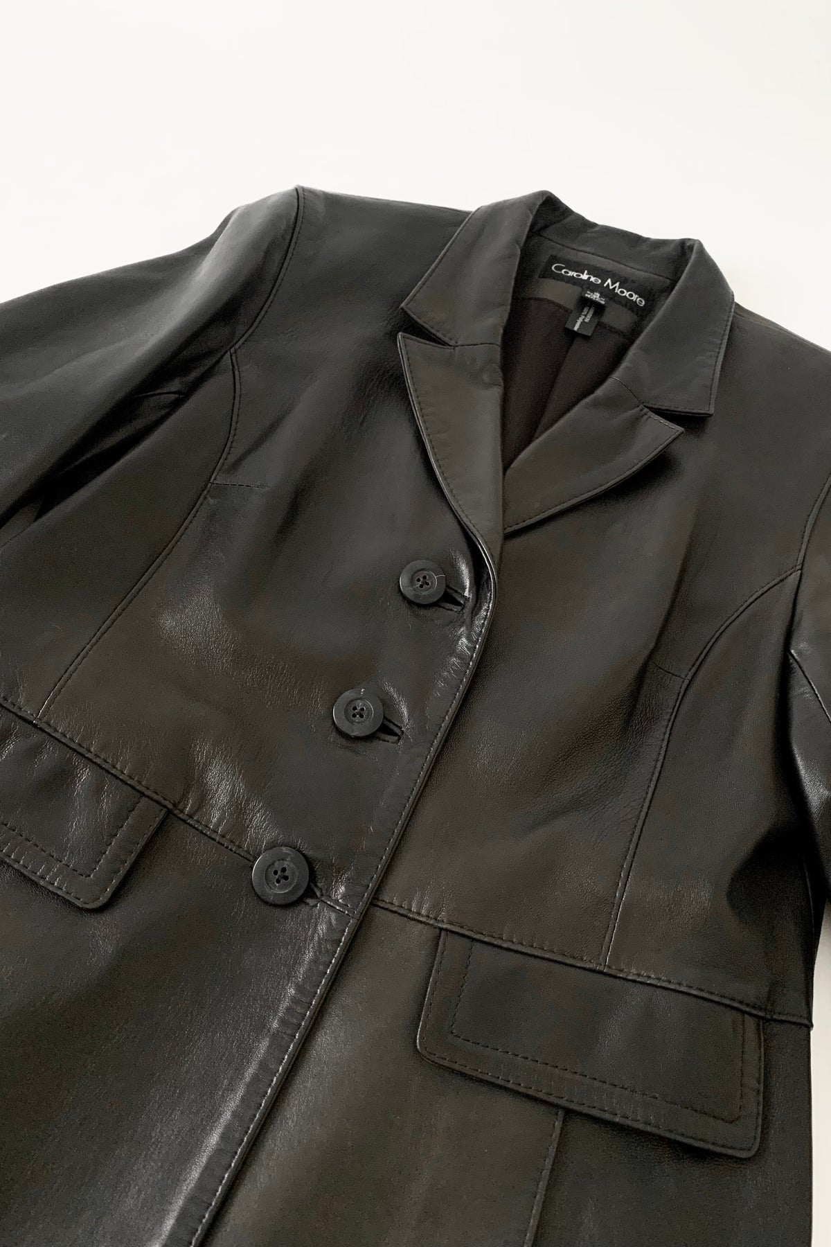 black aging leather coat