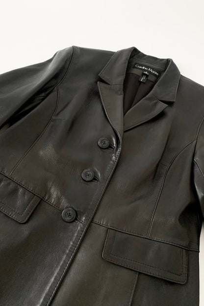 black aging leather coat