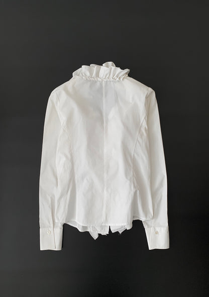white pinstripe frill blouse