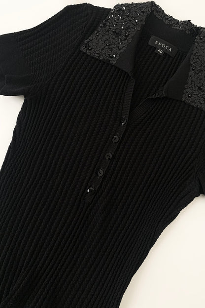 black squins collar polo tops