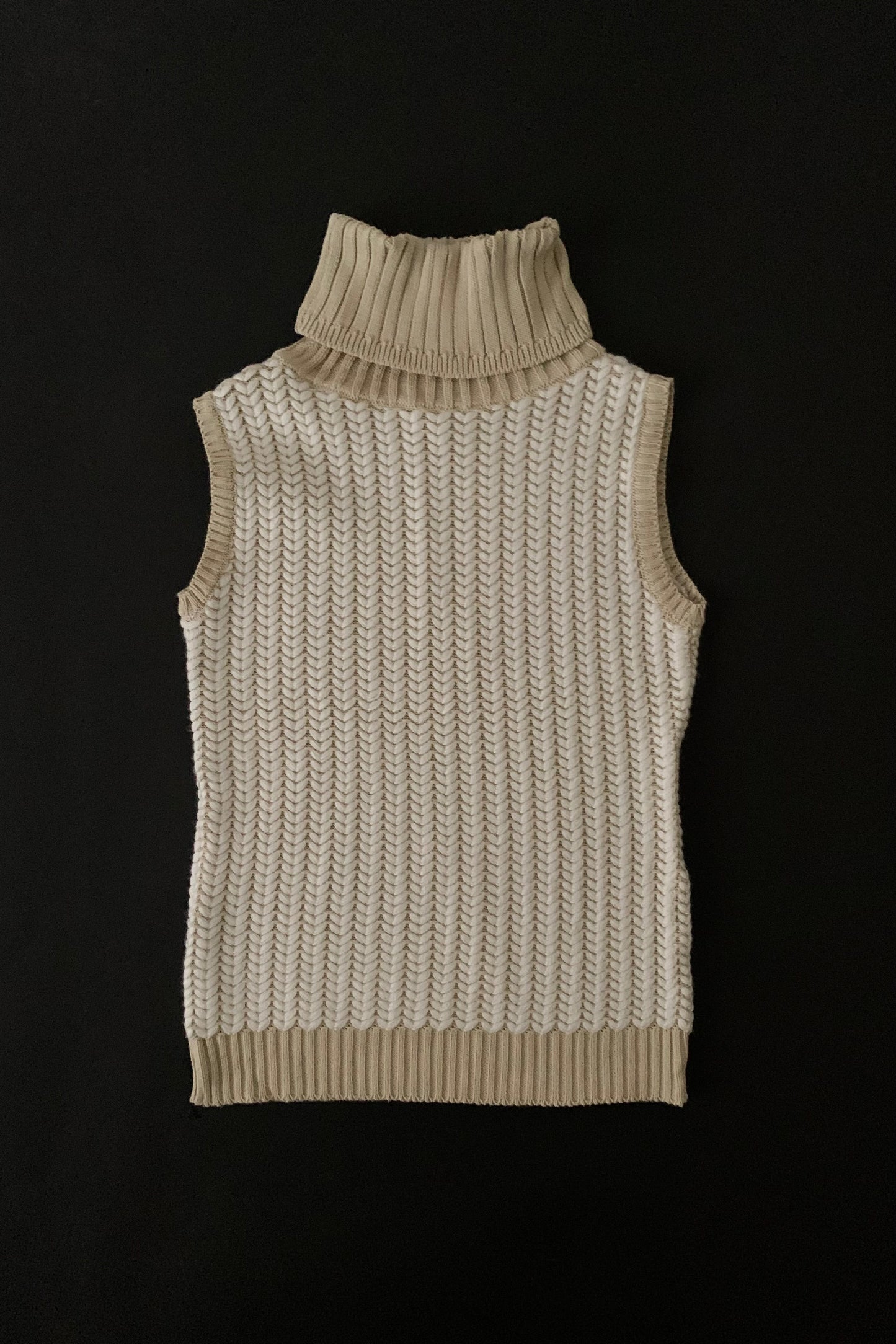 beige herringbone high neck knit vest